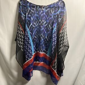 Chico's Women's L/XL Sheer Poncho Top Boho Multicolor Abstract Print Batwing